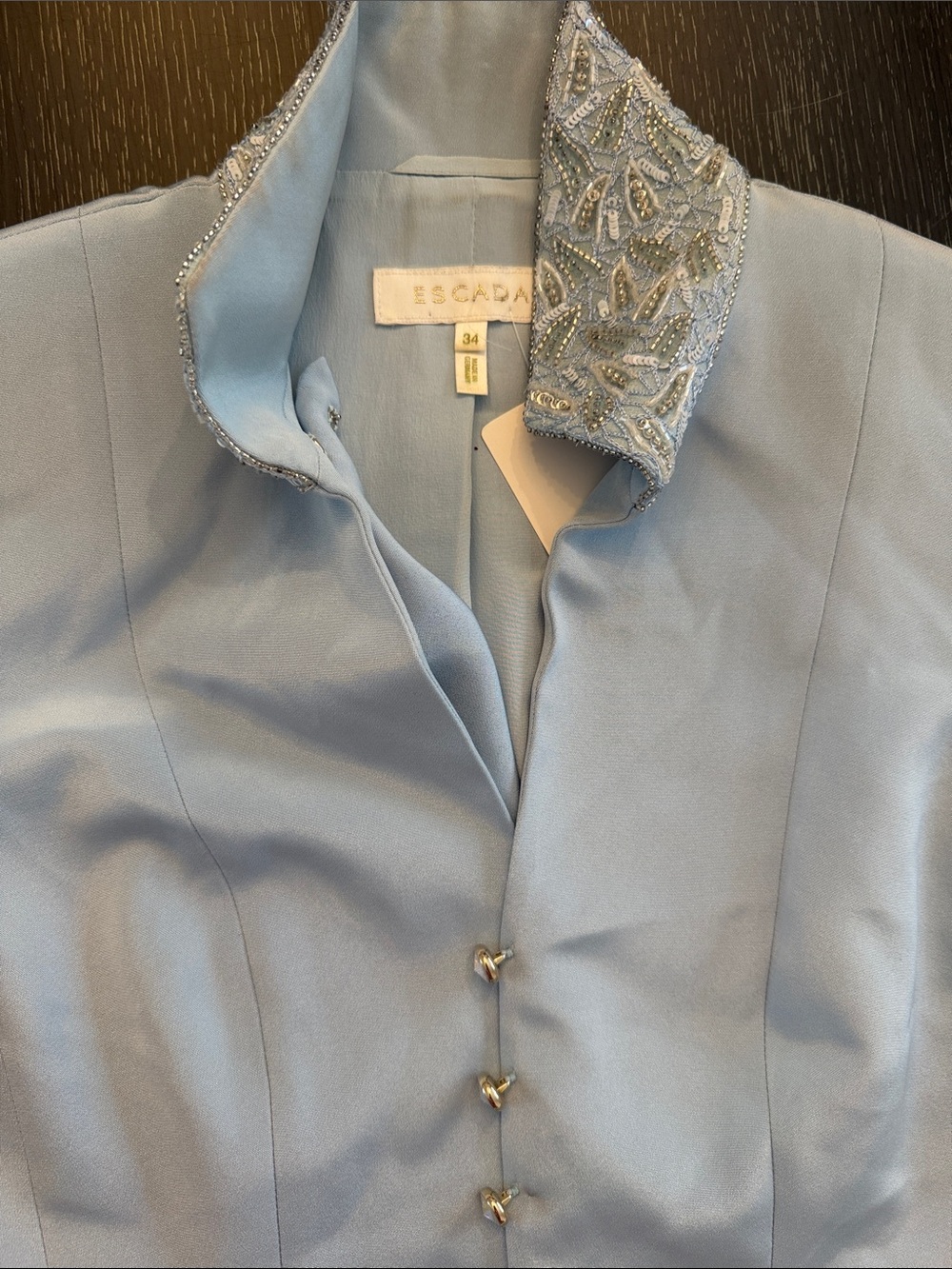 Escada Powder Blue Beaded-Collar Blazer Size 38